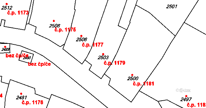 Rakšice 1179, Moravský Krumlov na parcele st. 2503 v KÚ Moravský Krumlov, Katastrální mapa