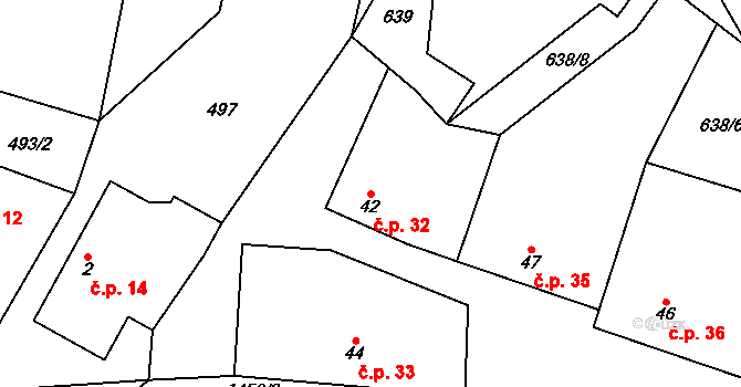 Oslnovice 32 na parcele st. 42 v KÚ Oslnovice, Katastrální mapa