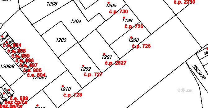Znojmo 2527 na parcele st. 1201 v KÚ Znojmo-město, Katastrální mapa