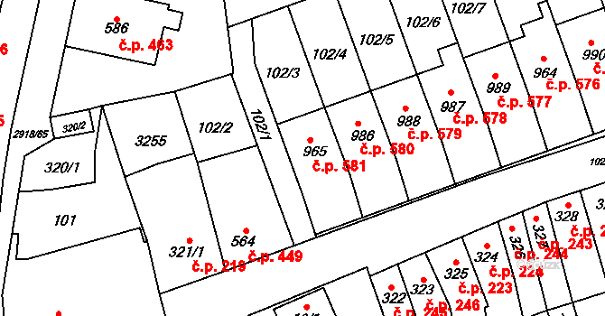 Tovačov I-Město 581, Tovačov na parcele st. 965 v KÚ Tovačov, Katastrální mapa