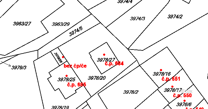 Žižkov 684, Kutná Hora na parcele st. 3978/27 v KÚ Kutná Hora, Katastrální mapa