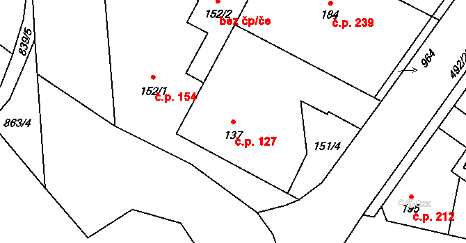 Libice nad Cidlinou 127 na parcele st. 137 v KÚ Libice nad Cidlinou, Katastrální mapa