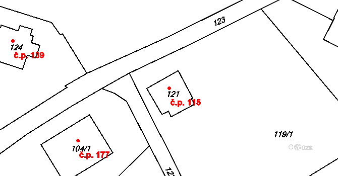 Pila 115 na parcele st. 121 v KÚ Pila, Katastrální mapa