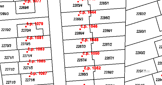 Lyžbice 1048, Třinec na parcele st. 2287/3 v KÚ Lyžbice, Katastrální mapa