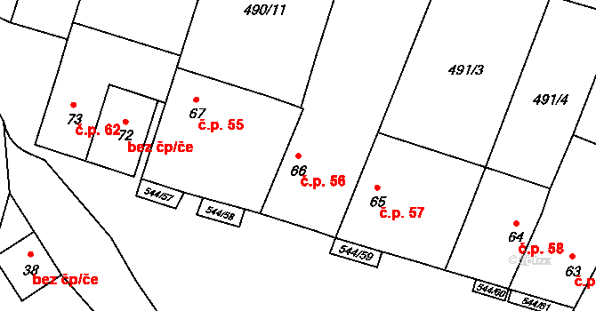 Miletice 56, Černuc na parcele st. 66 v KÚ Miletice u Velvar, Katastrální mapa