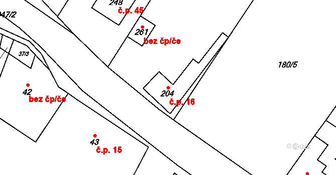 Hospozín 16 na parcele st. 204 v KÚ Hospozín, Katastrální mapa
