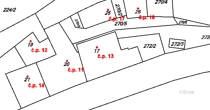 Čížky 13, Úsuší na parcele st. 17 v KÚ Čížky, Katastrální mapa
