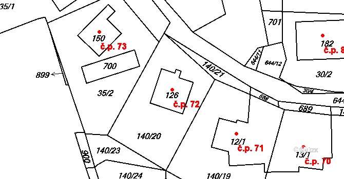 Žižice 72 na parcele st. 126 v KÚ Žižice, Katastrální mapa