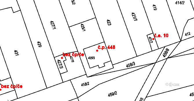 Žabčice 448 na parcele st. 425/3 v KÚ Žabčice, Katastrální mapa