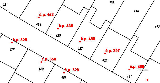 Vacenovice 468 na parcele st. 437 v KÚ Vacenovice u Kyjova, Katastrální mapa