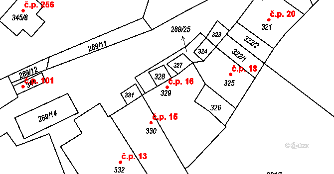 Větrný Jeníkov 16 na parcele st. 329 v KÚ Větrný Jeníkov, Katastrální mapa