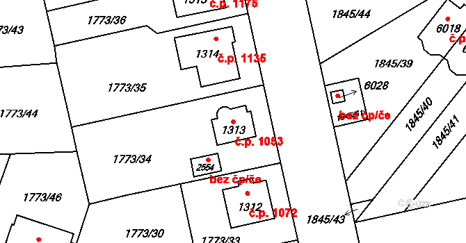 Šumperk 1053 na parcele st. 1313 v KÚ Šumperk, Katastrální mapa