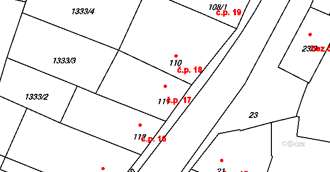 Bystřice 17 na parcele st. 111 v KÚ Bystřice u Benešova, Katastrální mapa