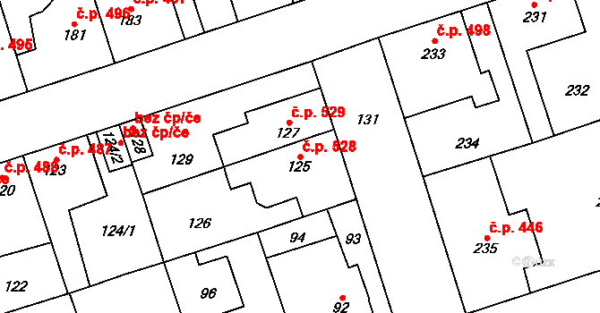 Libušín 528 na parcele st. 125 v KÚ Libušín, Katastrální mapa