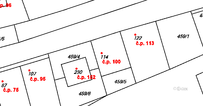 Vyšehořovice 100 na parcele st. 114 v KÚ Vyšehořovice, Katastrální mapa