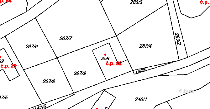 Bělá 82, Mírová pod Kozákovem na parcele st. 358 v KÚ Bělá u Turnova, Katastrální mapa