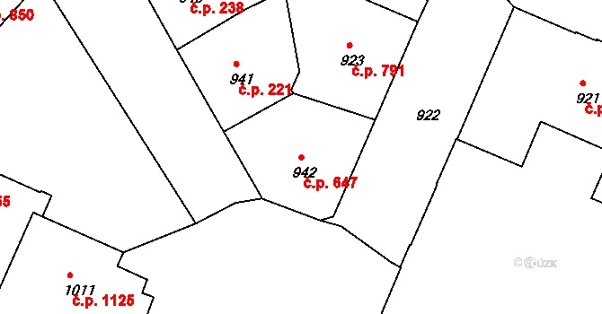 Děčín IV-Podmokly 647, Děčín na parcele st. 942 v KÚ Podmokly, Katastrální mapa