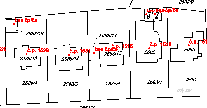 Tachov 1615 na parcele st. 2688/12 v KÚ Tachov, Katastrální mapa