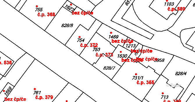 Cvikov II 373, Cvikov na parcele st. 753 v KÚ Cvikov, Katastrální mapa