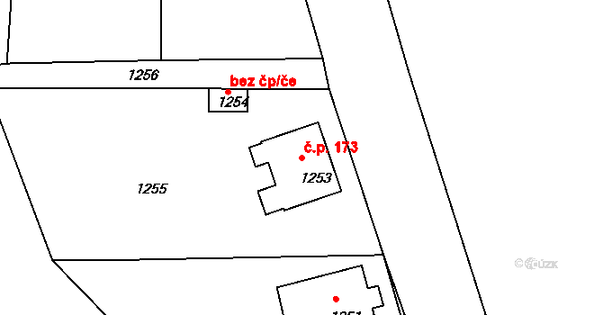 Mimoň IV 173, Mimoň na parcele st. 1253 v KÚ Mimoň, Katastrální mapa