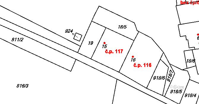 Zahořany 117, Křešice na parcele st. 15 v KÚ Zahořany u Litoměřic, Katastrální mapa
