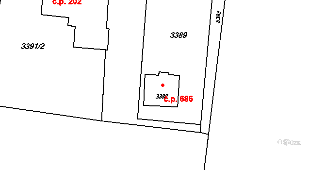Lutyně 686, Orlová na parcele st. 3388 v KÚ Horní Lutyně, Katastrální mapa