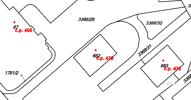 Zliv 432 na parcele st. 662 v KÚ Zliv u Českých Budějovic, Katastrální mapa