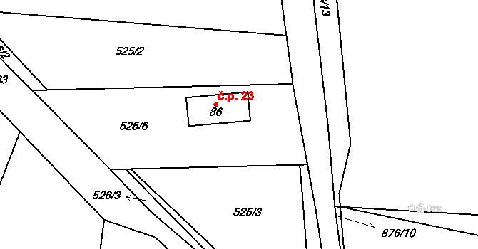 Bonkovice 23, Střezimíř na parcele st. 86 v KÚ Bonkovice, Katastrální mapa