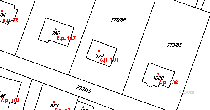 Brtnice 107, Velké Popovice na parcele st. 879 v KÚ Velké Popovice, Katastrální mapa
