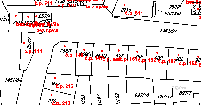Horka-Domky 148, Třebíč na parcele st. 869/2 v KÚ Třebíč, Katastrální mapa
