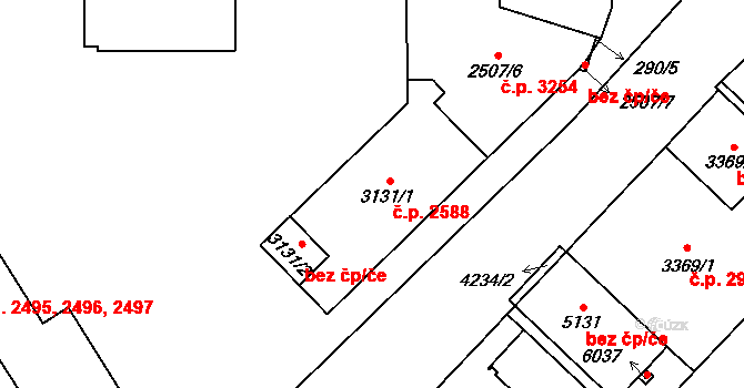 Břeclav 2588 na parcele st. 3131/1 v KÚ Břeclav, Katastrální mapa