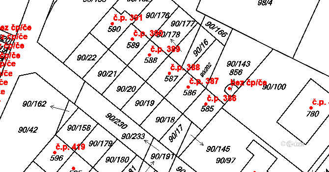 Dobroměřice 388 na parcele st. 587 v KÚ Dobroměřice, Katastrální mapa