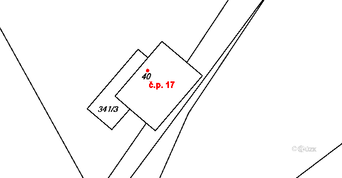 Rybníček 17, Pelhřimov na parcele st. 40 v KÚ Chvojnov, Katastrální mapa