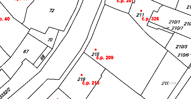 Pelhřimov 209 na parcele st. 215 v KÚ Pelhřimov, Katastrální mapa