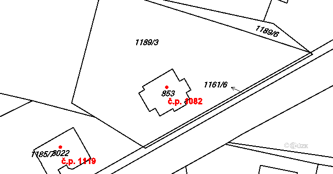 Nový Bydžov 1082 na parcele st. 853 v KÚ Nový Bydžov, Katastrální mapa