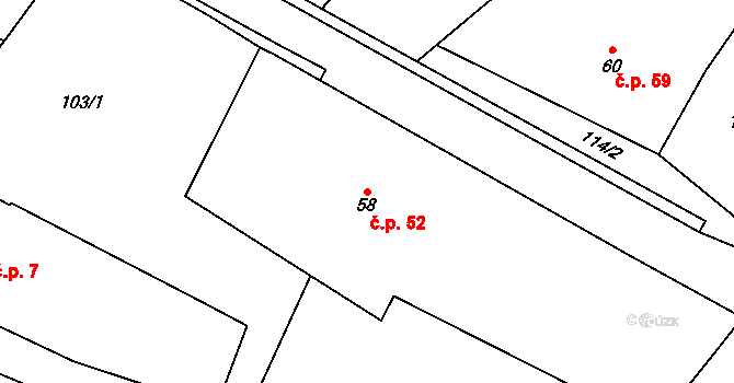 Janské Lázně 52 na parcele st. 58 v KÚ Janské Lázně, Katastrální mapa