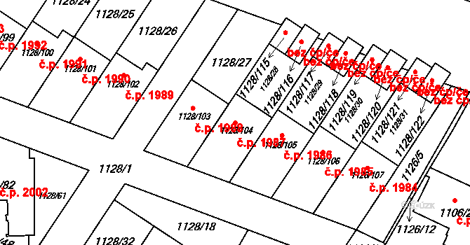 Místek 1987, Frýdek-Místek na parcele st. 1128/104 v KÚ Místek, Katastrální mapa