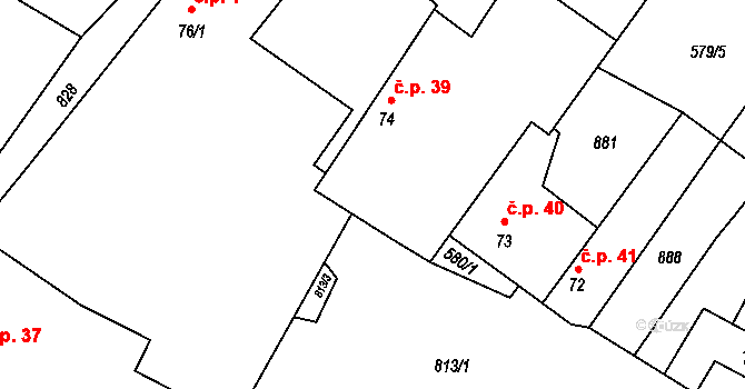 Břežany I 39 na parcele st. 74 v KÚ Břežany I, Katastrální mapa