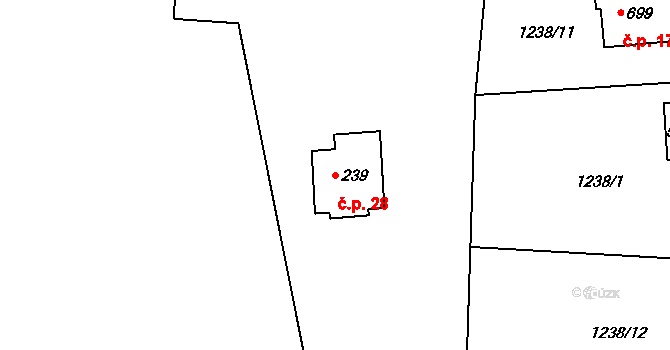 Božkov 28, Mnichovice na parcele st. 239 v KÚ Božkov u Mnichovic, Katastrální mapa