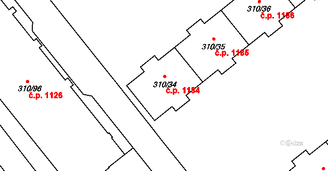 Michle 1184, Praha na parcele st. 310/34 v KÚ Michle, Katastrální mapa