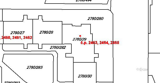 Stodůlky 2463,2464,2465, Praha na parcele st. 2780/29 v KÚ Stodůlky, Katastrální mapa