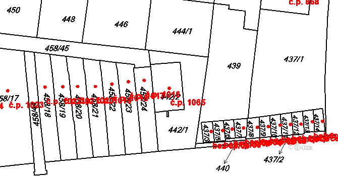 Střešovice 1065, Praha na parcele st. 442/2 v KÚ Střešovice, Katastrální mapa