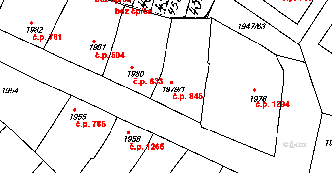 Mutěnice 845 na parcele st. 1979/1 v KÚ Mutěnice, Katastrální mapa