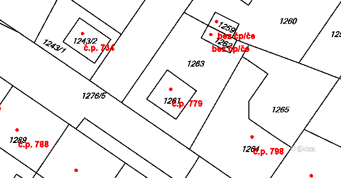 Pečky 779 na parcele st. 1261 v KÚ Pečky, Katastrální mapa