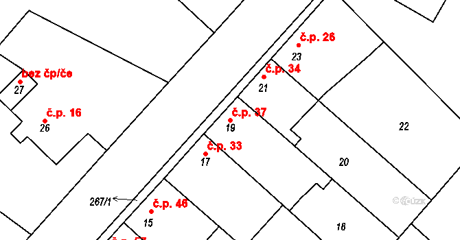Vinařice 37, Týnec nad Labem na parcele st. 19 v KÚ Vinařice u Týnce nad Labem, Katastrální mapa
