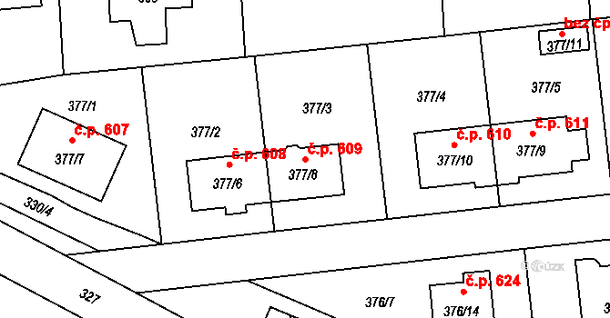 Postřelmov 609 na parcele st. 377/8 v KÚ Postřelmov, Katastrální mapa