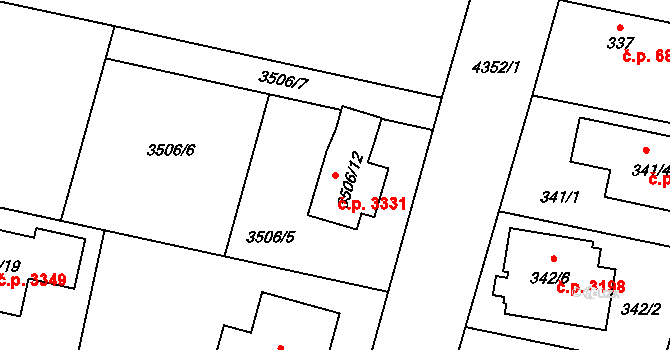 Kravaře 3331 na parcele st. 3506/12 v KÚ Kravaře ve Slezsku, Katastrální mapa