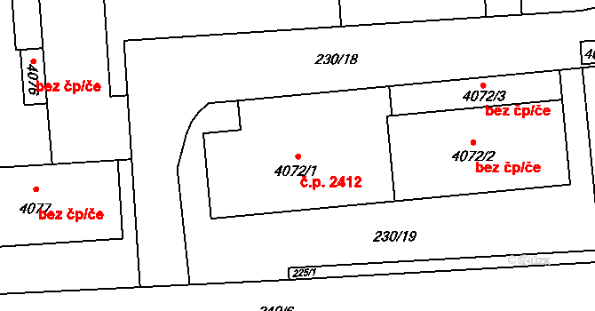 Blansko 2412 na parcele st. 4072/1 v KÚ Blansko, Katastrální mapa