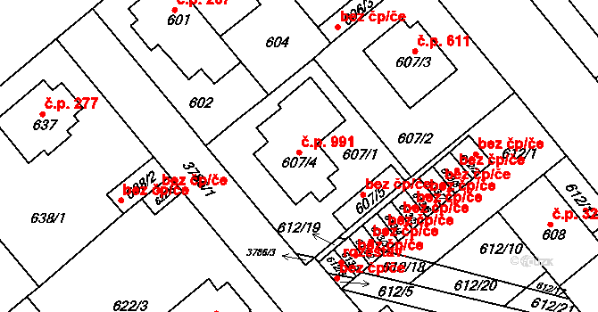 Žižkov 991, Kutná Hora na parcele st. 607/4 v KÚ Kutná Hora, Katastrální mapa