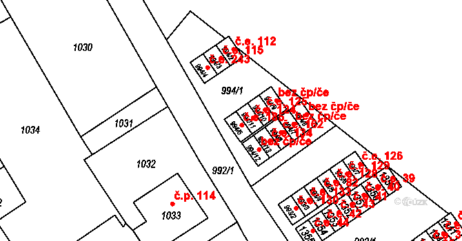 Zastávka 185 na parcele st. 994/5 v KÚ Zastávka, Katastrální mapa